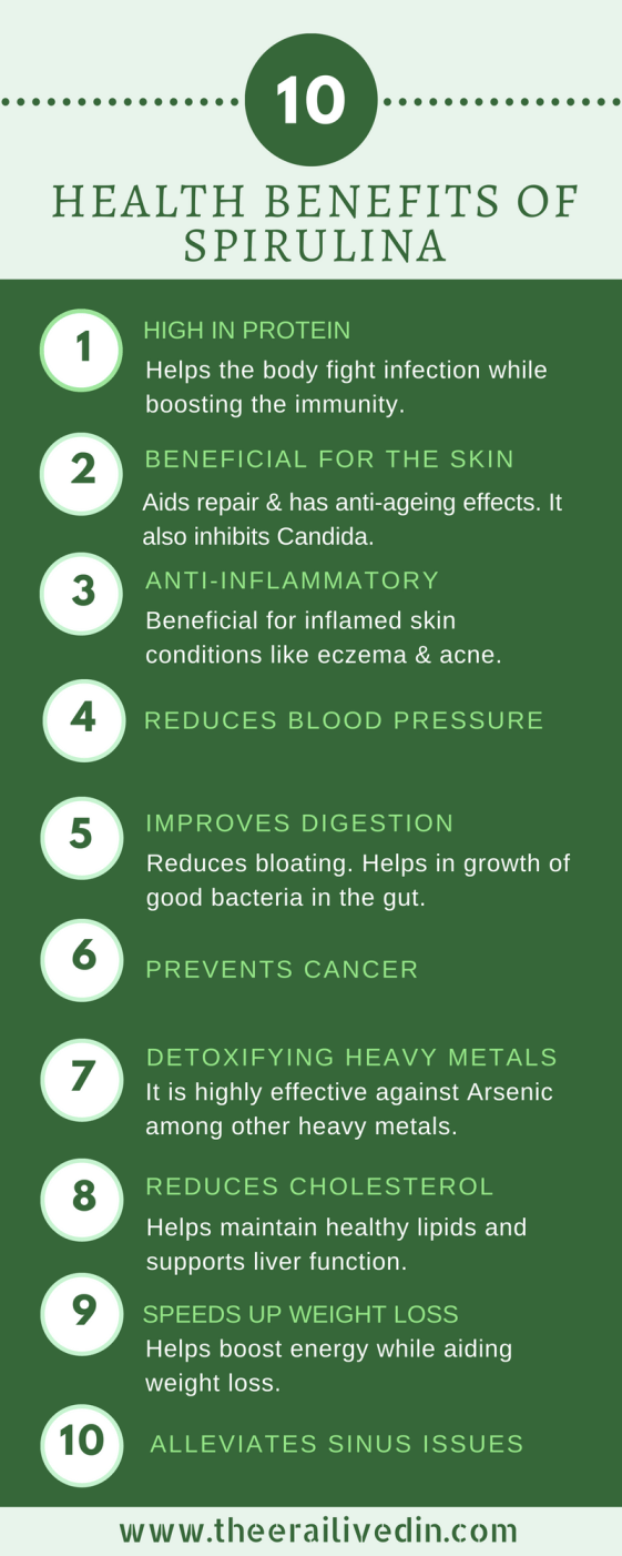 Health Benefits Of Spirulina - Spirulina is a superfood that in its organic form is loaded with health benefits. #theerailivedin #spirulina