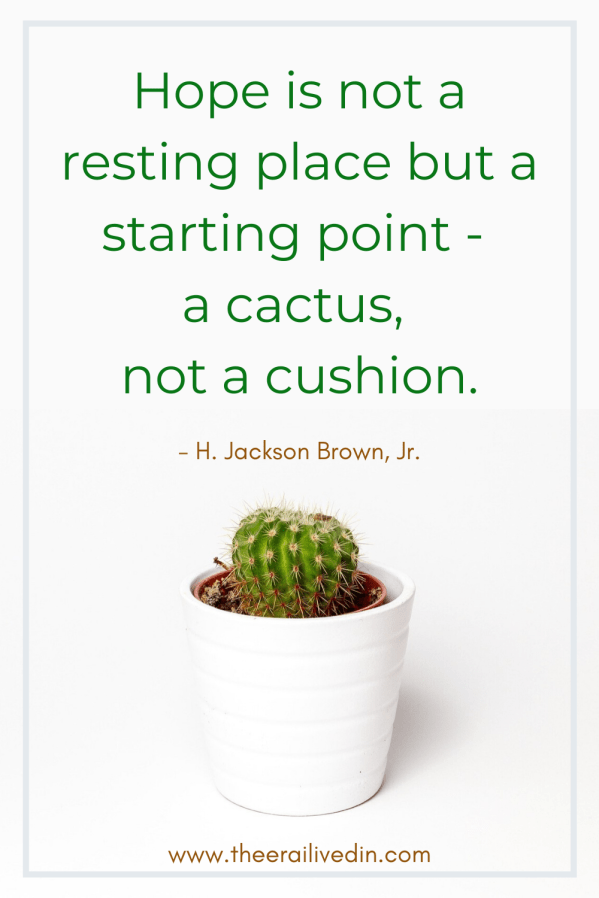 Hope is not a resting place but a starting point - a cactus, not a cushion. - H. Jackson Brown, Jr. #theerailivedin #quotestoliveby #positivity
